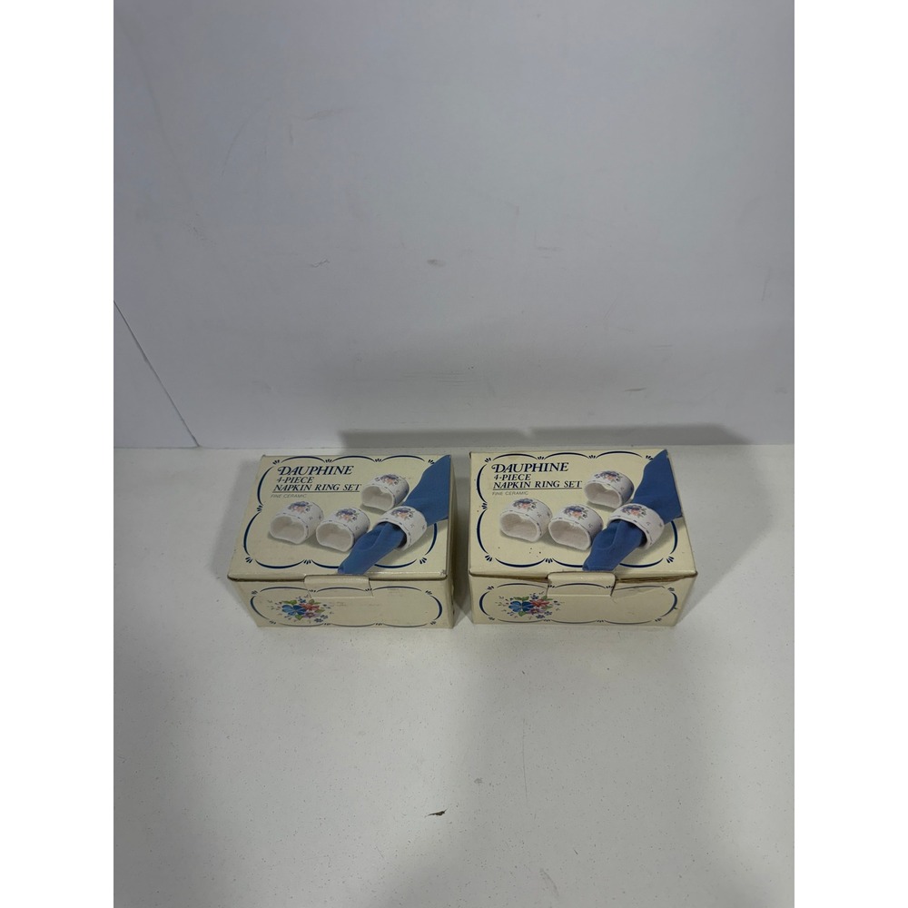 8 Baker Hart & Stuart Dauphine Ceramic Napkin Rings Vintage Floral Japan Mervyns